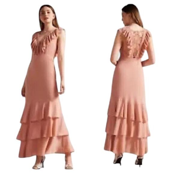 *NWOT Ted Baker London Ashleigh Ruffle-Trim Pink Maxi Gown -  Sz 6 - Picture 1 of 15